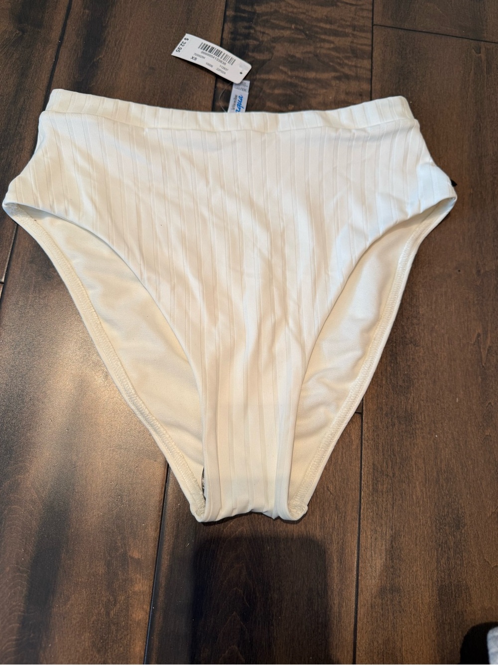 La Vie En Rose Ribbed High-Waist Bikini Bottom - White